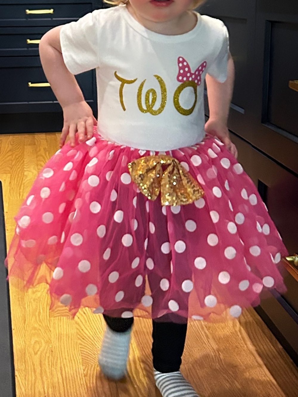 DISNEY MINNIE MOUSE 2T BIRTHDAY OUTFIT TUTU SKIRT TWO TOP PINK GOLD POLKA DOT